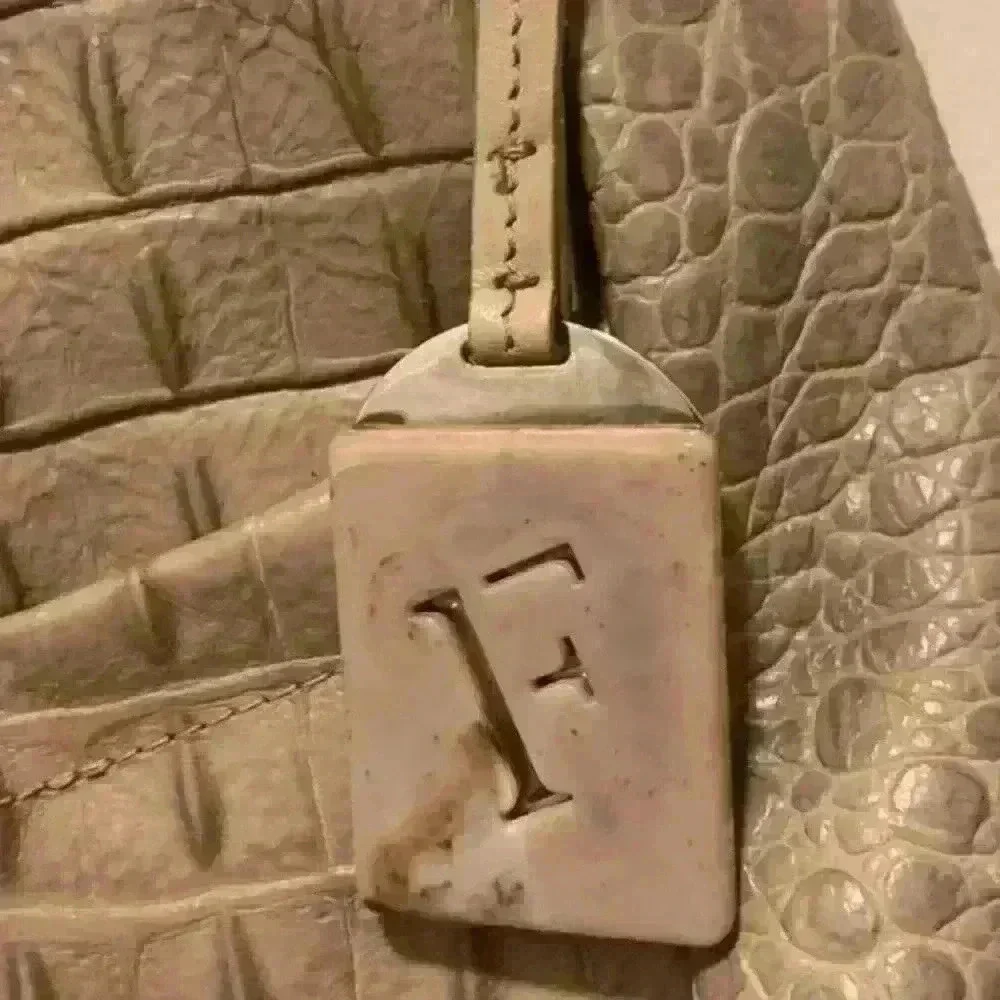 Furla Croc Embossed Handbag Satchel Lg Genuine Italian Leather Womens Taupe